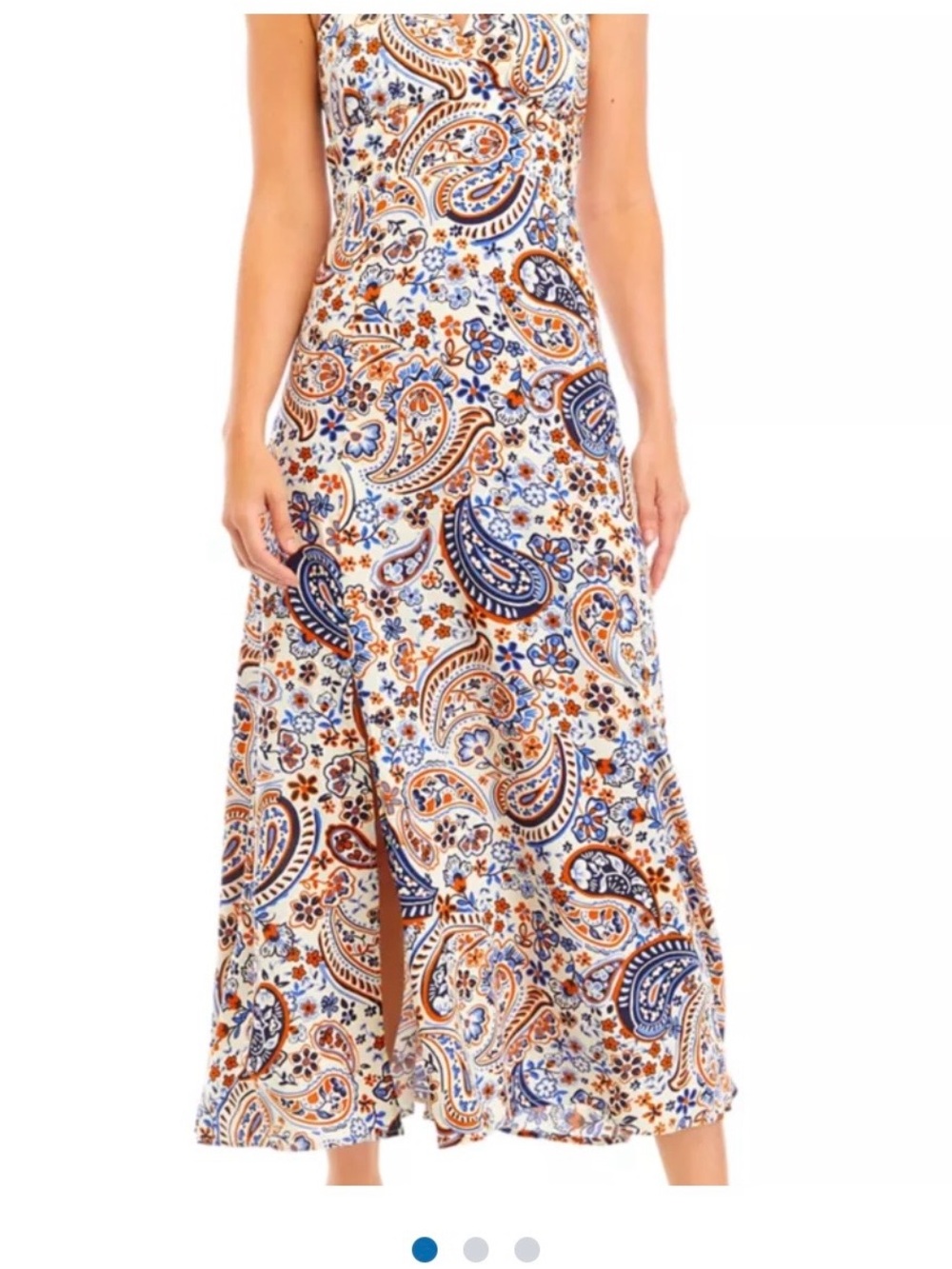 Vince Camuto T Back Halter midi dress Blue and rust paisley print on ivory